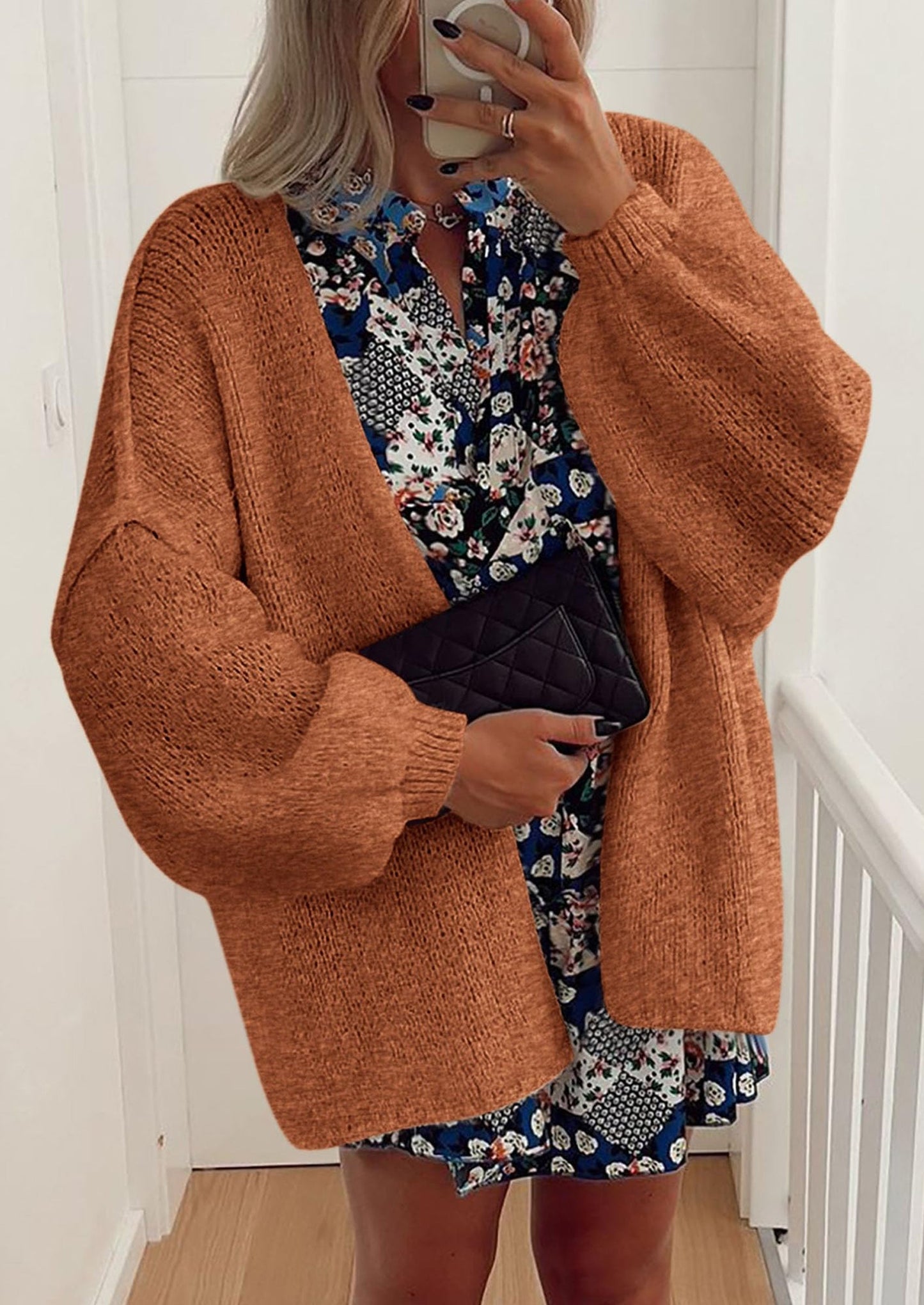 PRETTYGARDEN Womens Oversized Cardigan Sweaters Fall Long Lantern Sleeve Knit Open Front Lightweight Sweater