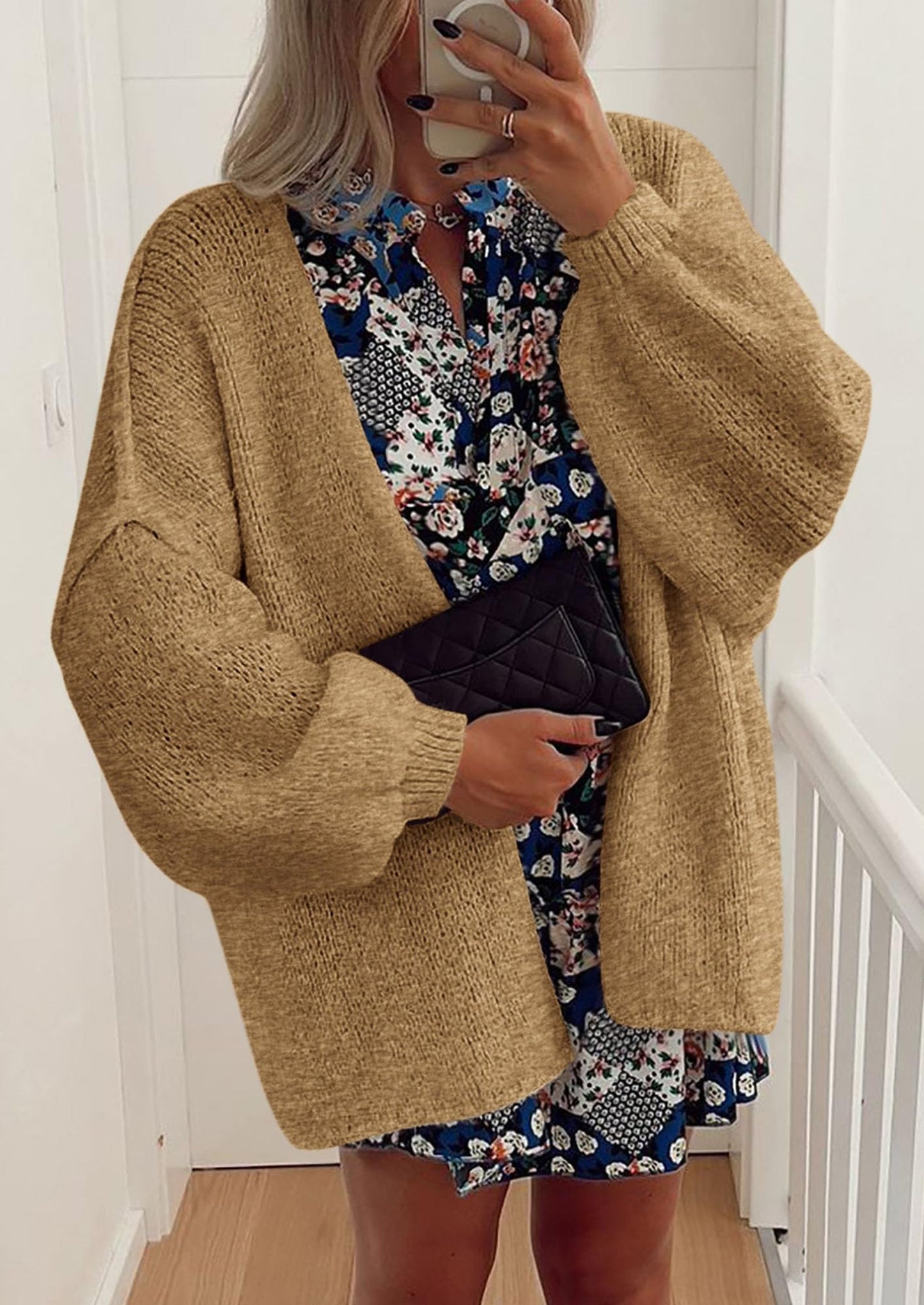 PRETTYGARDEN Womens Oversized Cardigan Sweaters Fall Long Lantern Sleeve Knit Open Front Lightweight Sweater