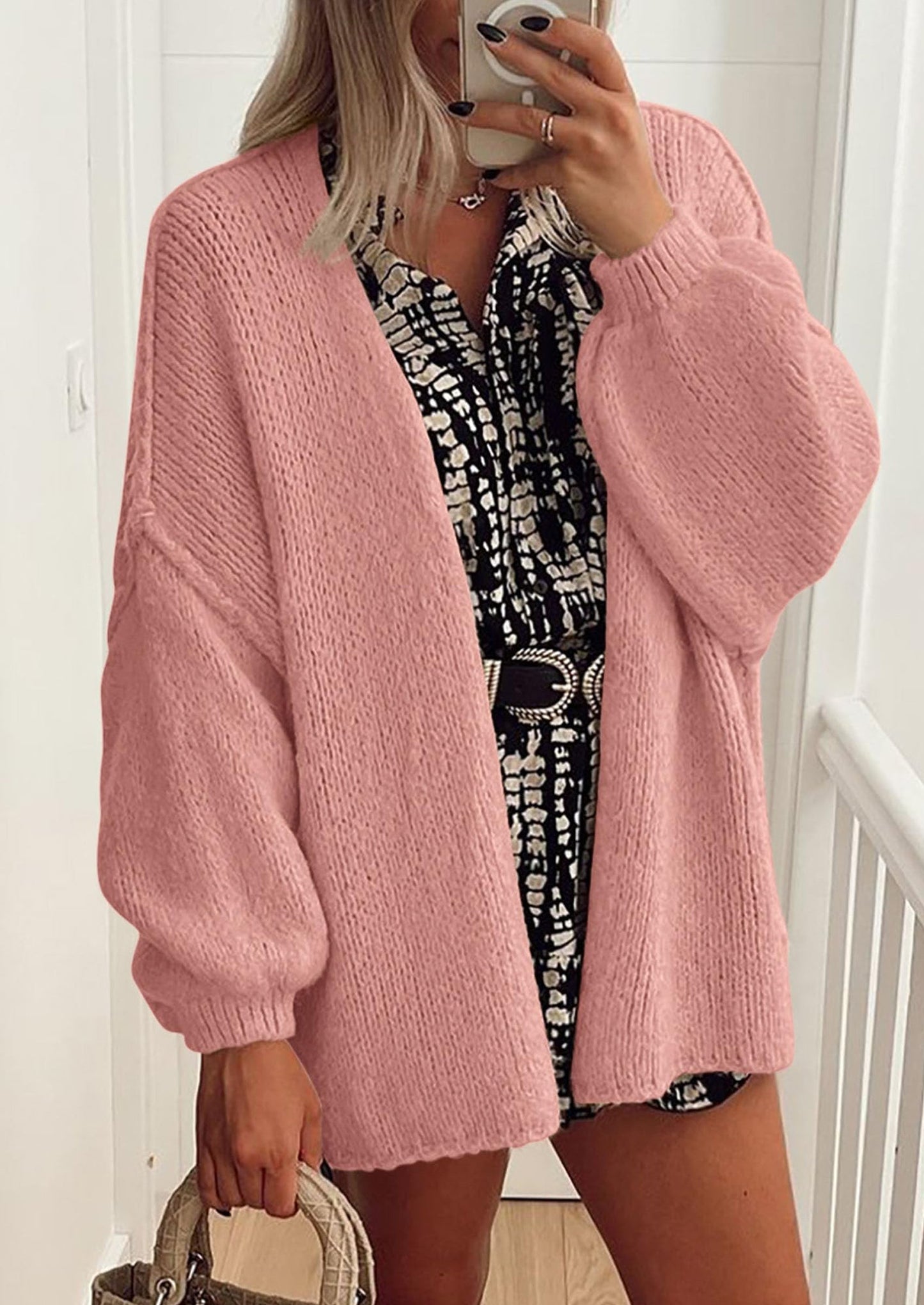 PRETTYGARDEN Womens Oversized Cardigan Sweaters Fall Long Lantern Sleeve Knit Open Front Lightweight Sweater