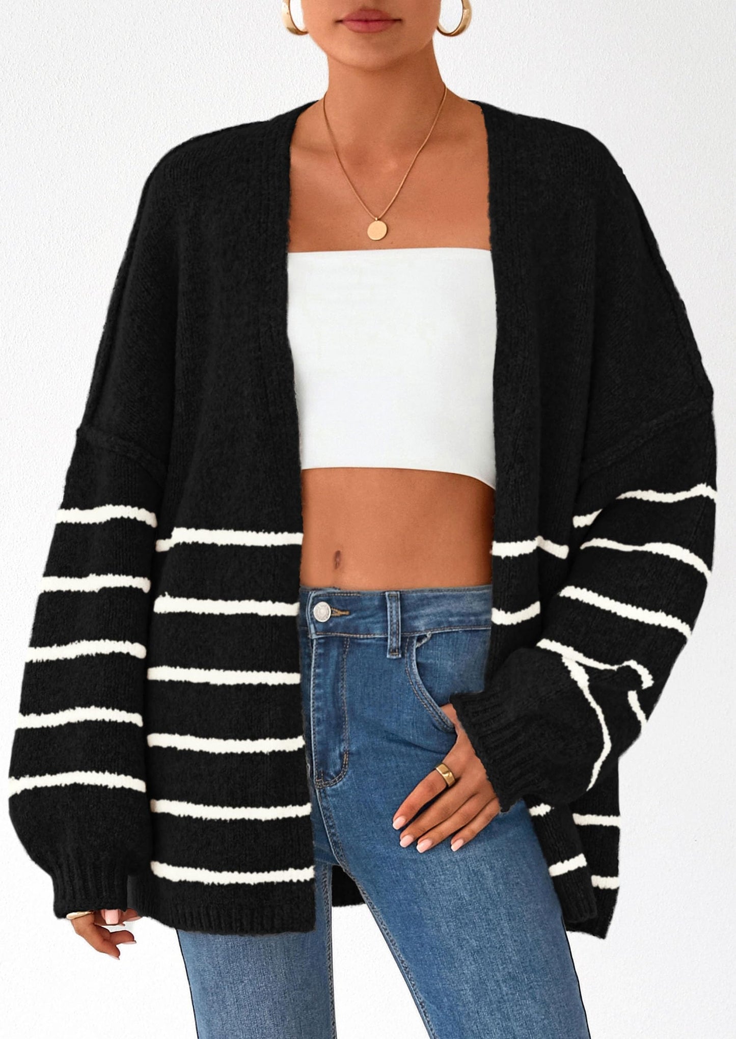 PRETTYGARDEN Womens Oversized Cardigan Sweaters Fall Long Lantern Sleeve Knit Open Front Lightweight Sweater