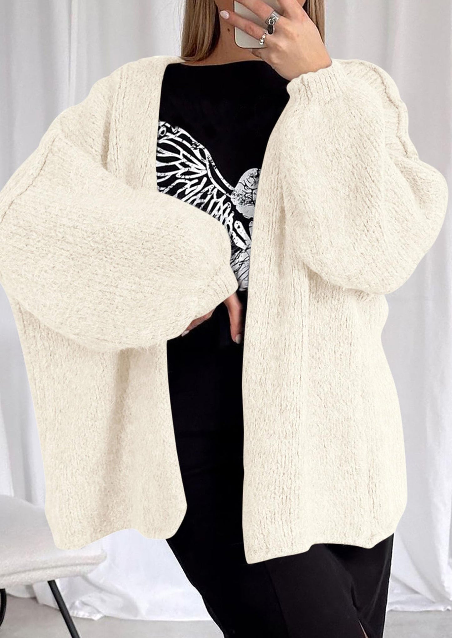 PRETTYGARDEN Womens Oversized Cardigan Sweaters Fall Long Lantern Sleeve Knit Open Front Lightweight Sweater